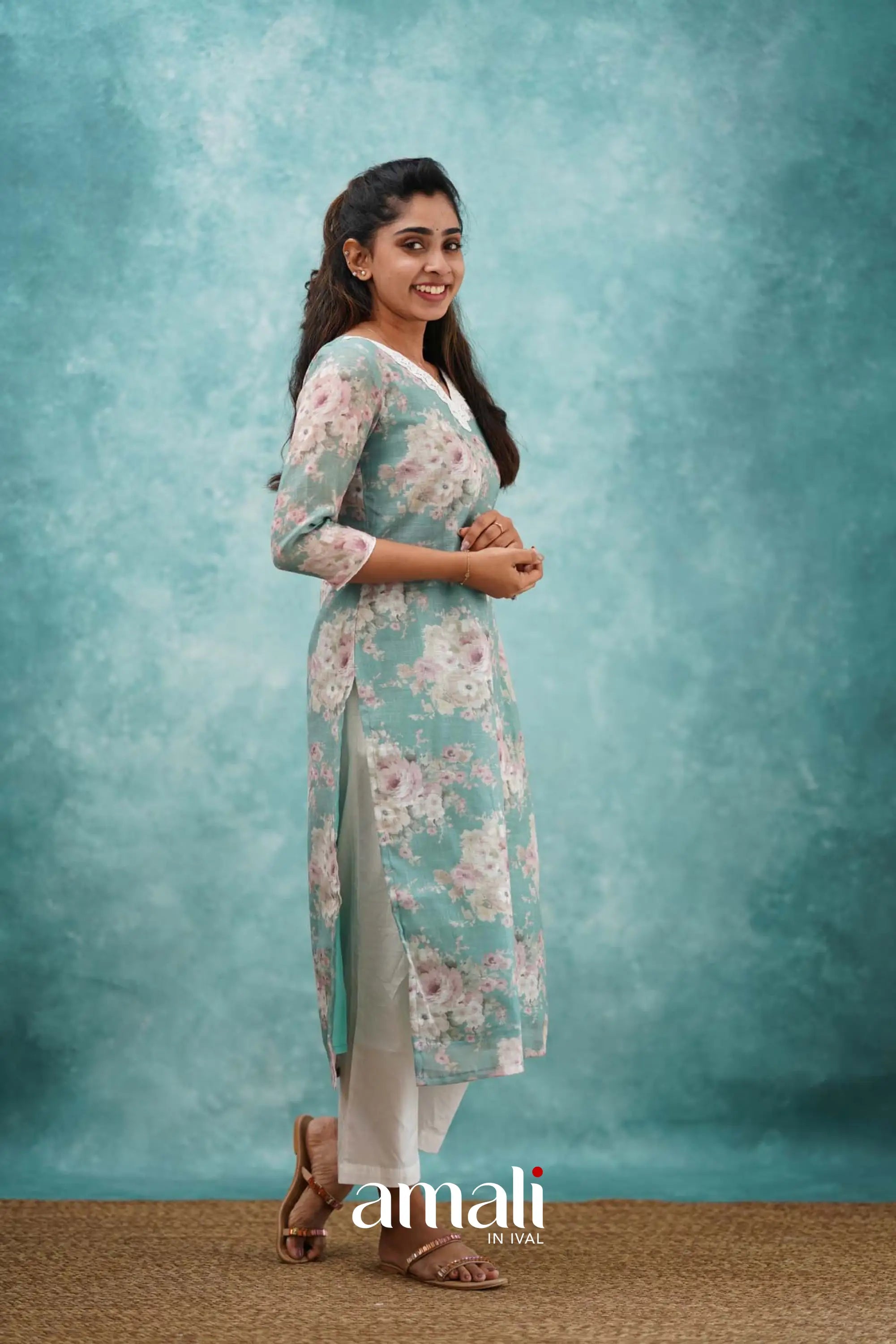 Light Teal Semi Linen Co-ord Set Co-ord sets