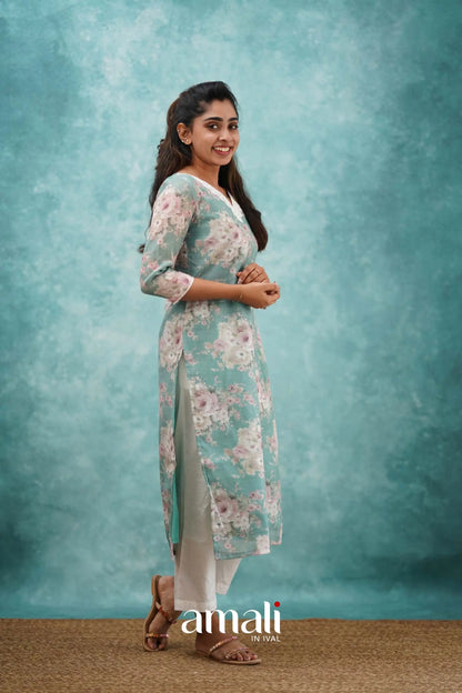 Light Teal Semi Linen Co-ord Set Co-ord sets