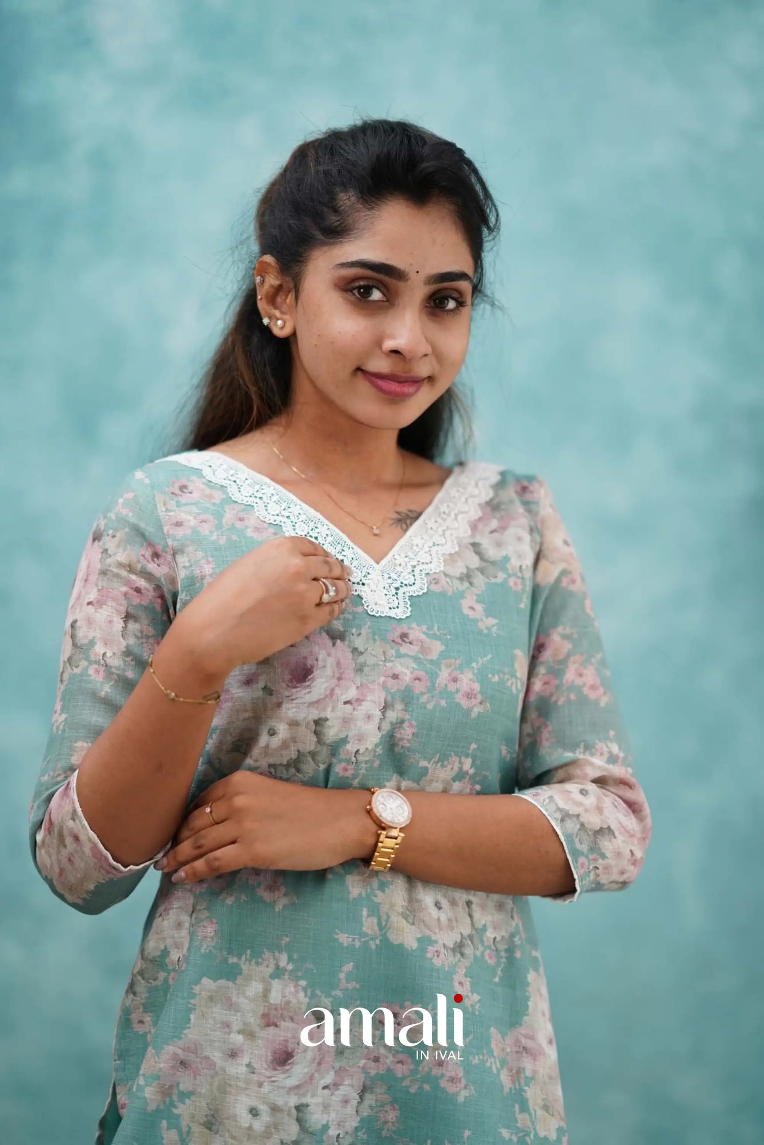 Light Teal Semi Linen Co-ord Set Co-ord sets