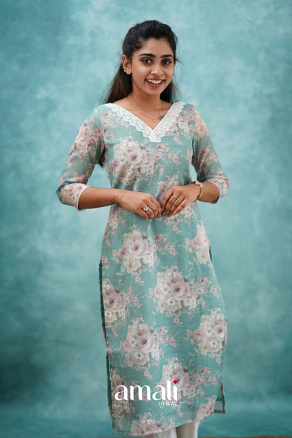 Light Teal Semi Linen Co-ord Set Co-ord sets