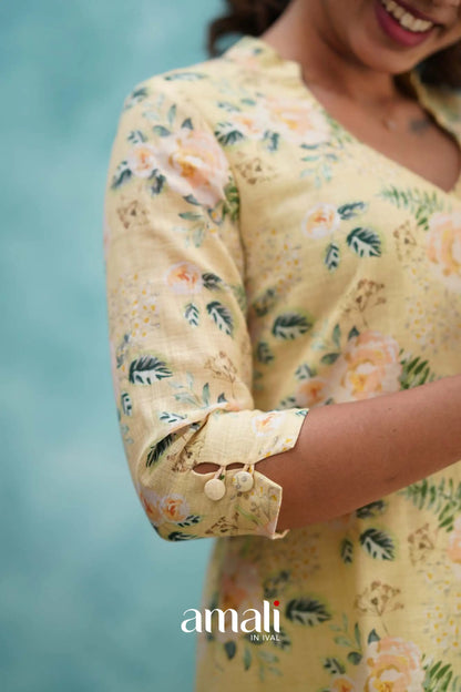 Light Yellow Semi Linen Co-ord Set Co-ord sets