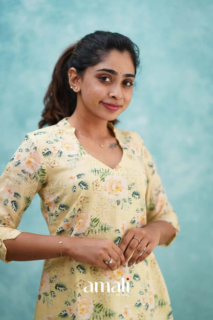 Light Yellow Semi Linen Co-ord Set Co-ord sets