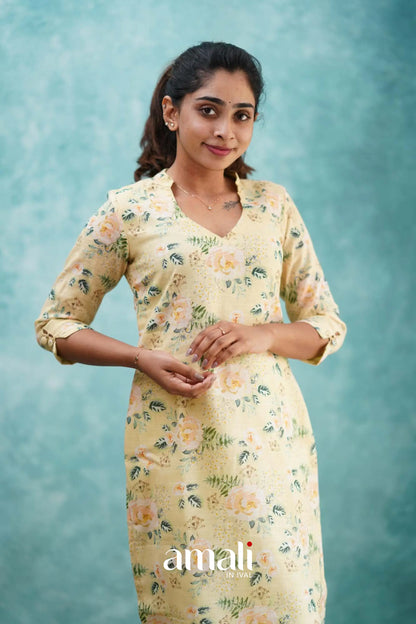 Light Yellow Semi Linen Co-ord Set Co-ord sets