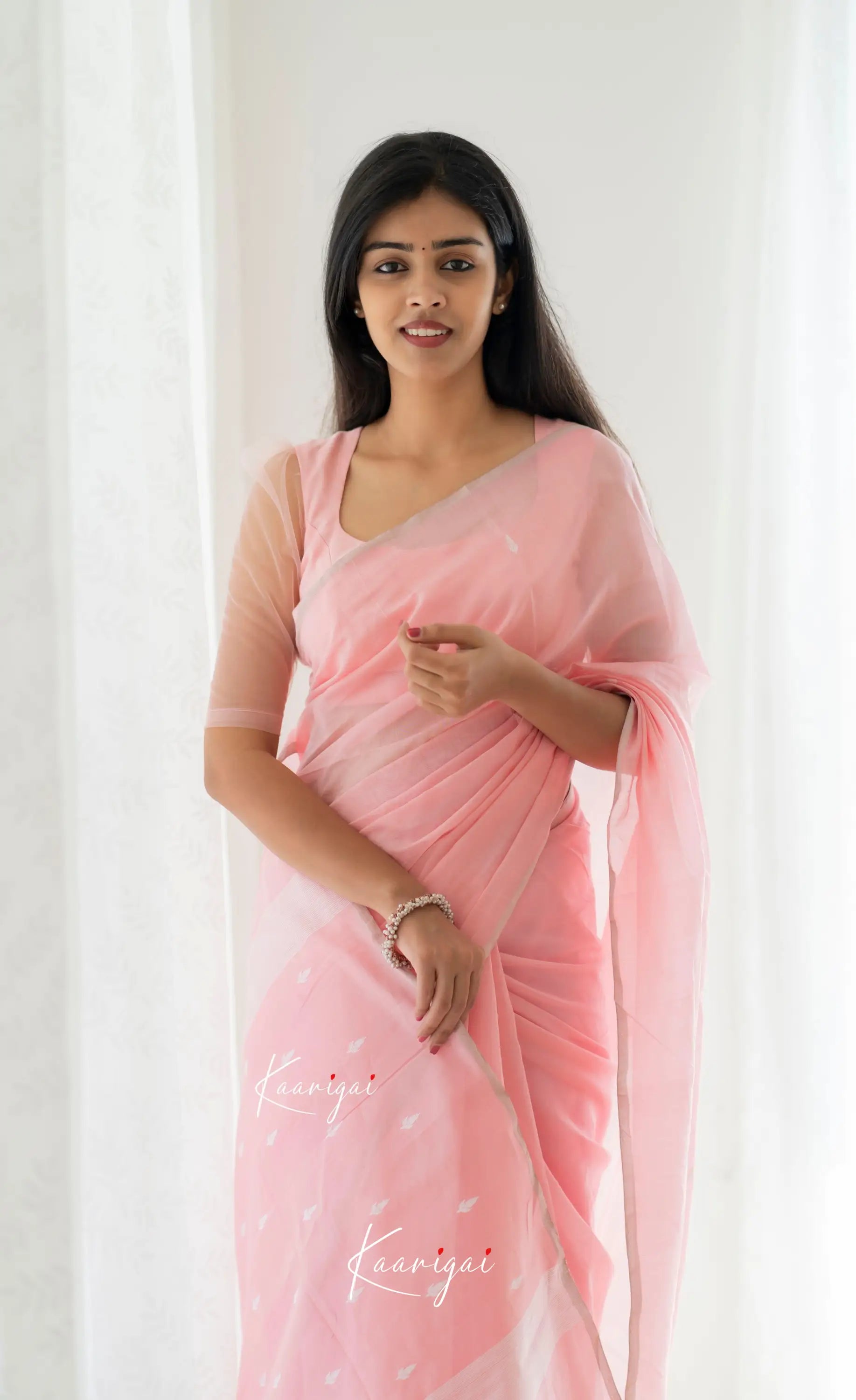 Aadrika - Baby Pink Pure Maheswari Silk Cotton Saree Sarees