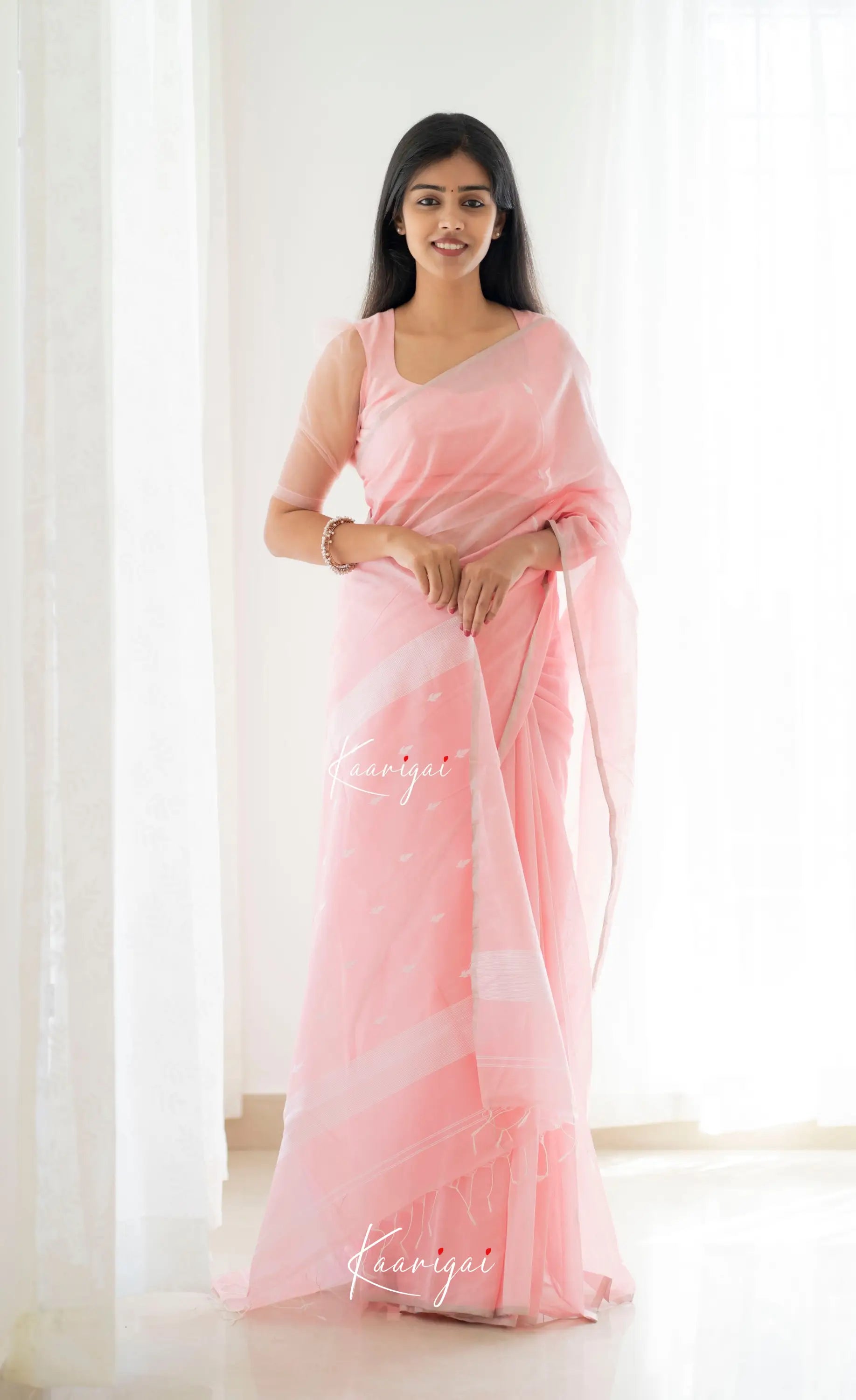 Aadrika - Baby Pink Pure Maheswari Silk Cotton Saree Sarees