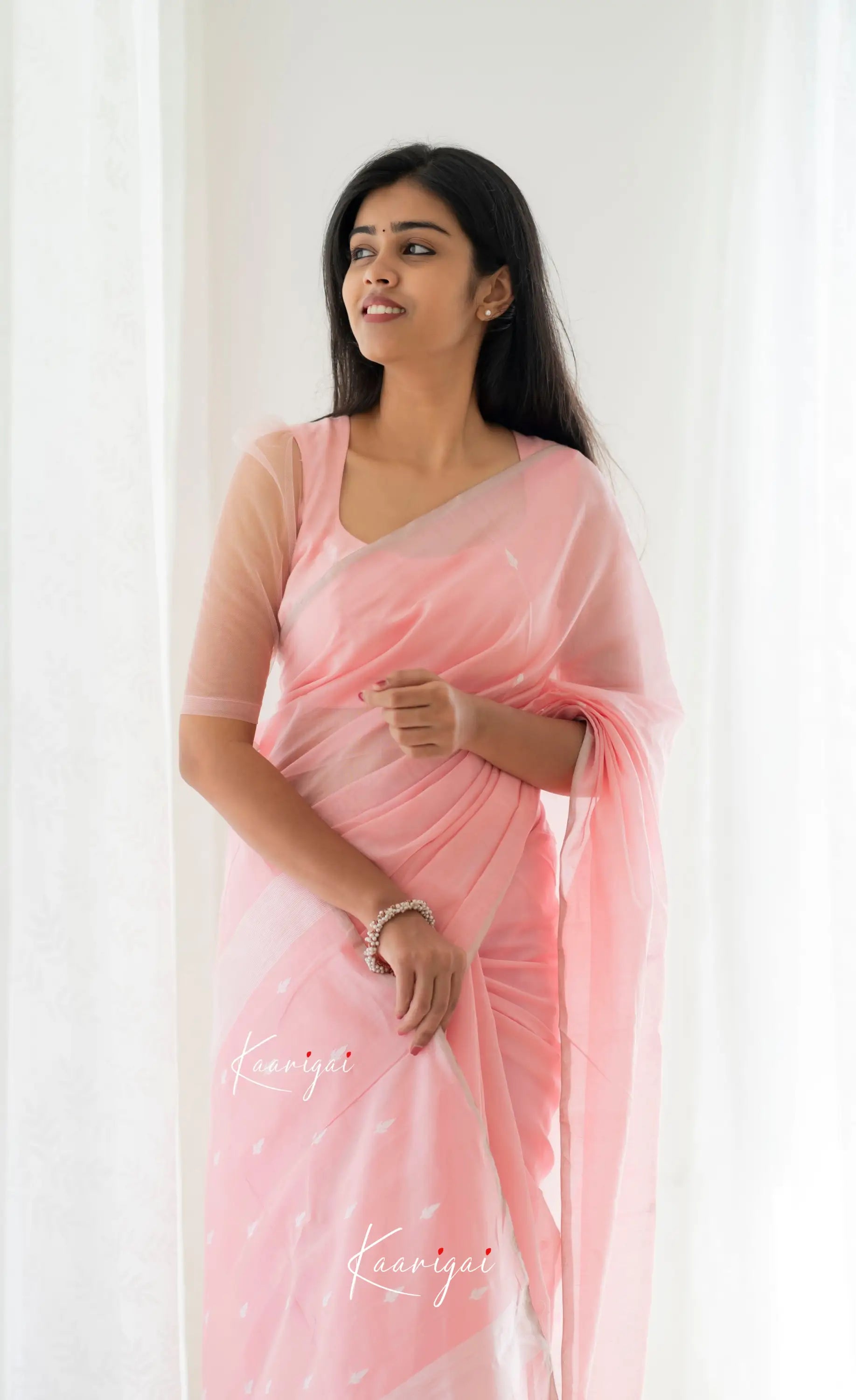 Aadrika - Baby Pink Pure Maheswari Silk Cotton Saree Sarees