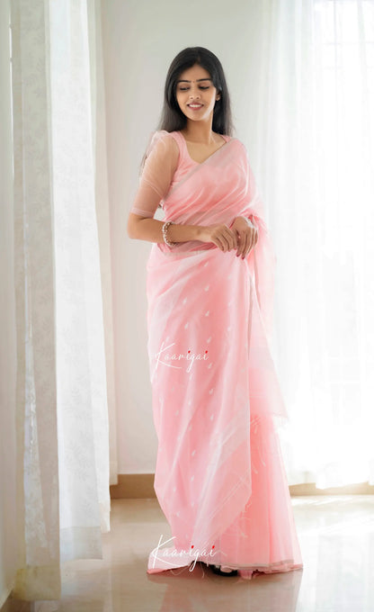 Aadrika - Baby Pink Pure Maheswari Silk Cotton Saree Sarees