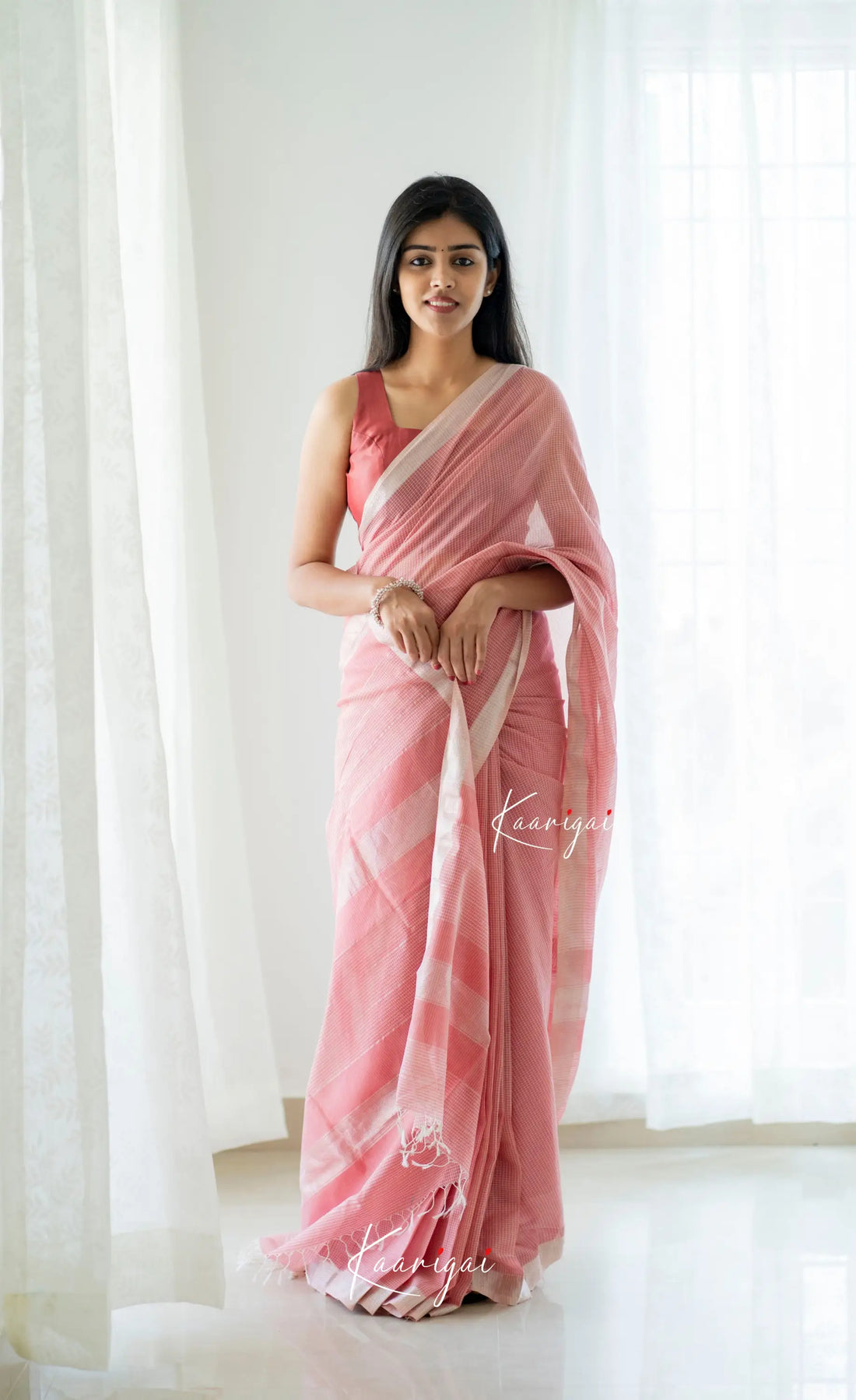 Aadrika - Dusty Pink Pure Maheswari Silk Cotton Saree Sarees