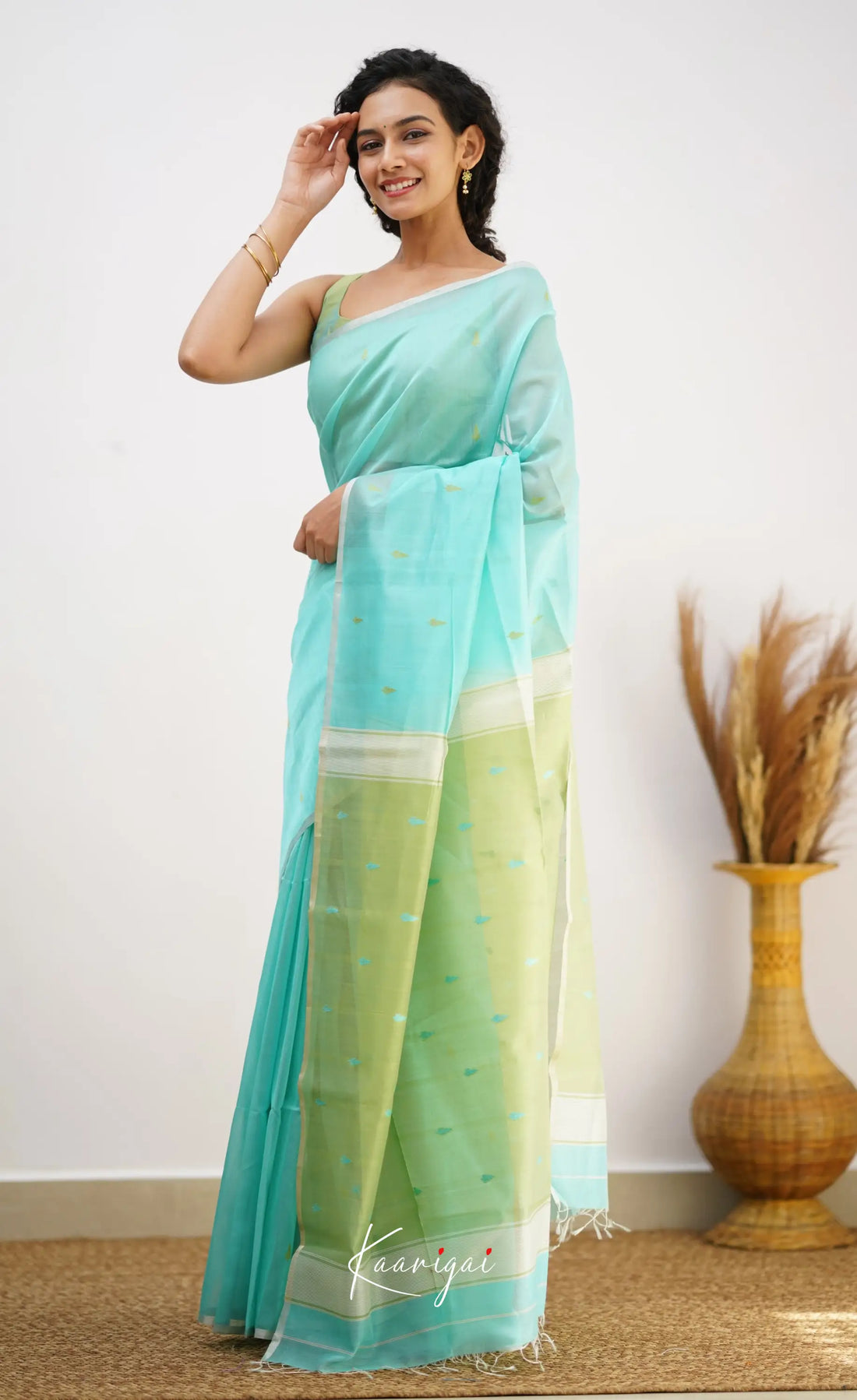 Light Blue Maheswari Silk Cotton Saree Sarees