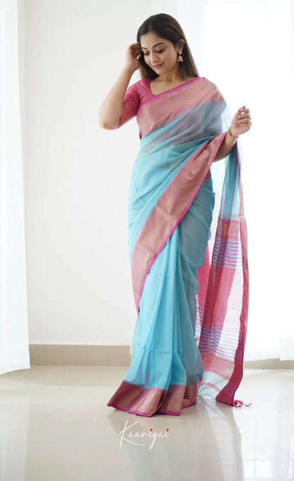 Maanvi- Light Blue Maheswari Silk Cotton Halfsaree Sarees