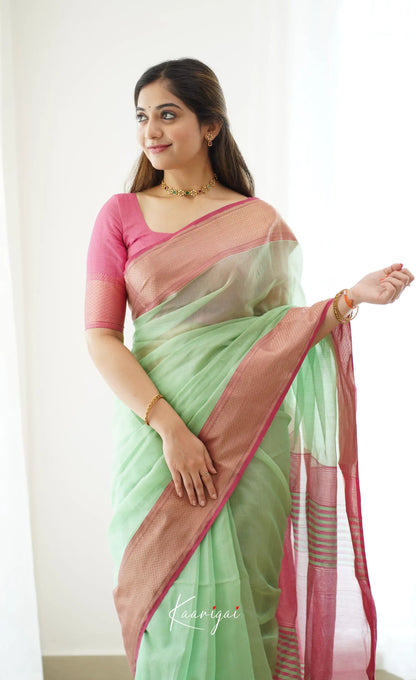 Maanvi- Light Green Maheswari Silk Cotton Halfsaree Sarees