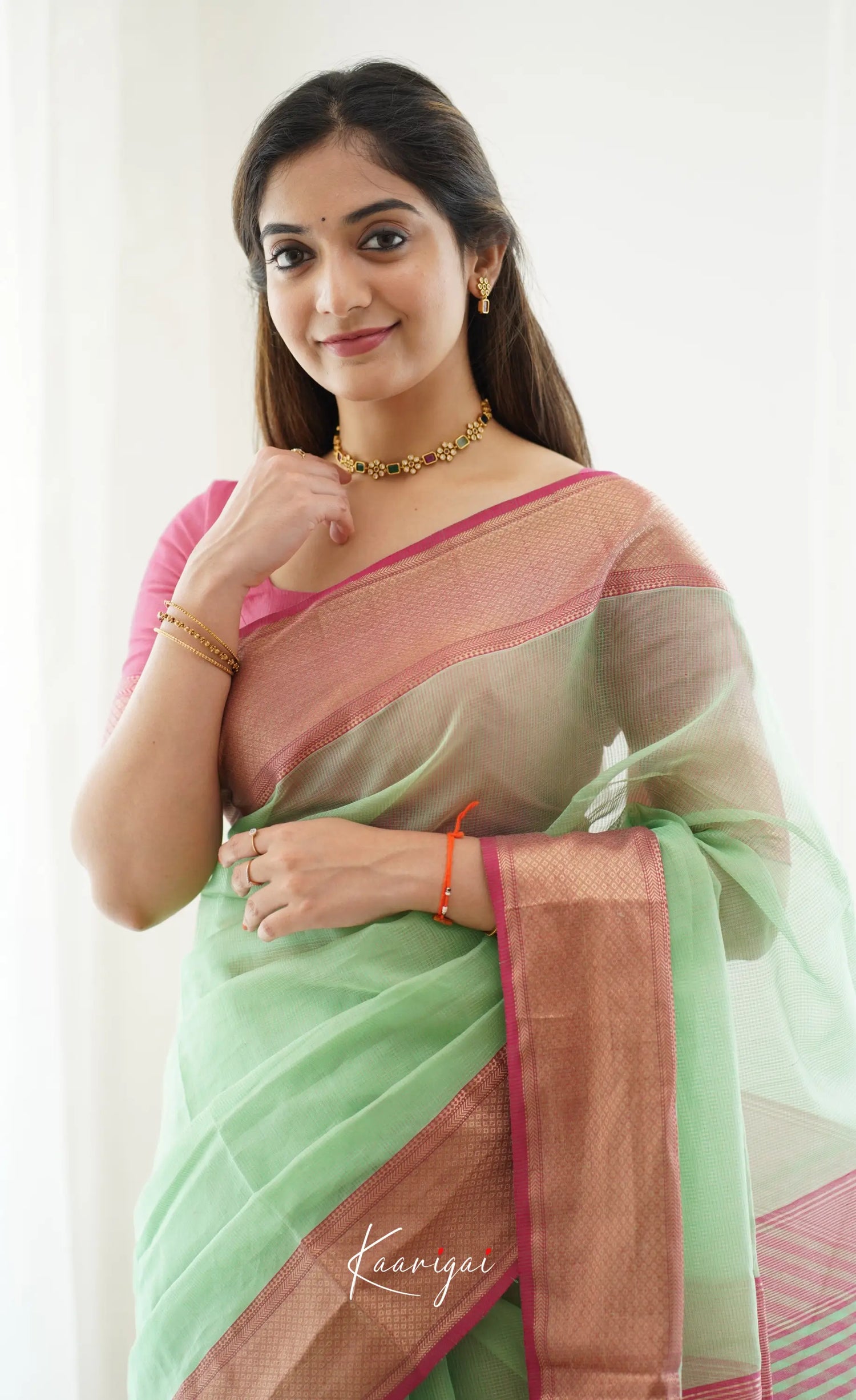 Maanvi- Light Green Maheswari Silk Cotton Halfsaree Sarees