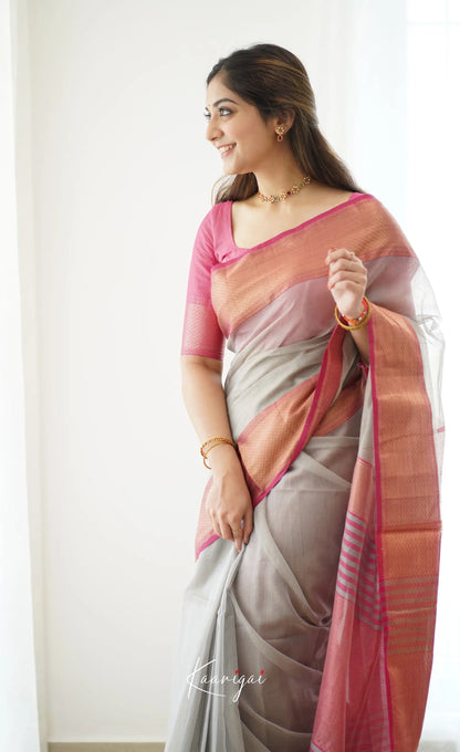 Maanvi- Light Grey Maheswari Silk Cotton Halfsaree Sarees