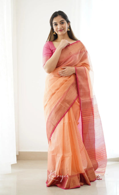 Maanvi- Light Orange Maheswari Silk Cotton Halfsaree Sarees