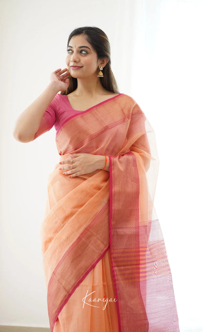 Maanvi- Light Orange Maheswari Silk Cotton Halfsaree Sarees