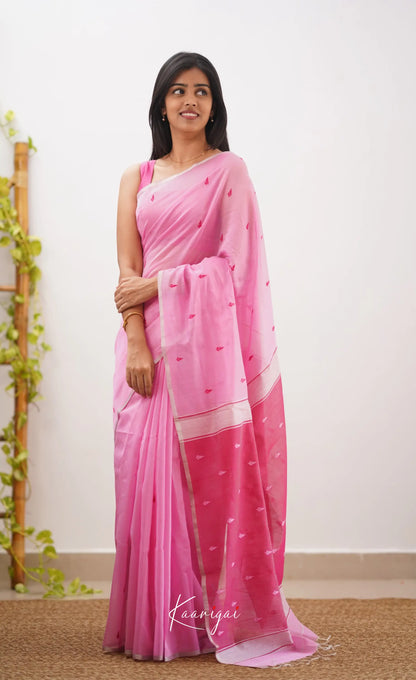 Aadrika- Light Pink And Dark Pure Maheshwari Silk Cotton Saree Sarees