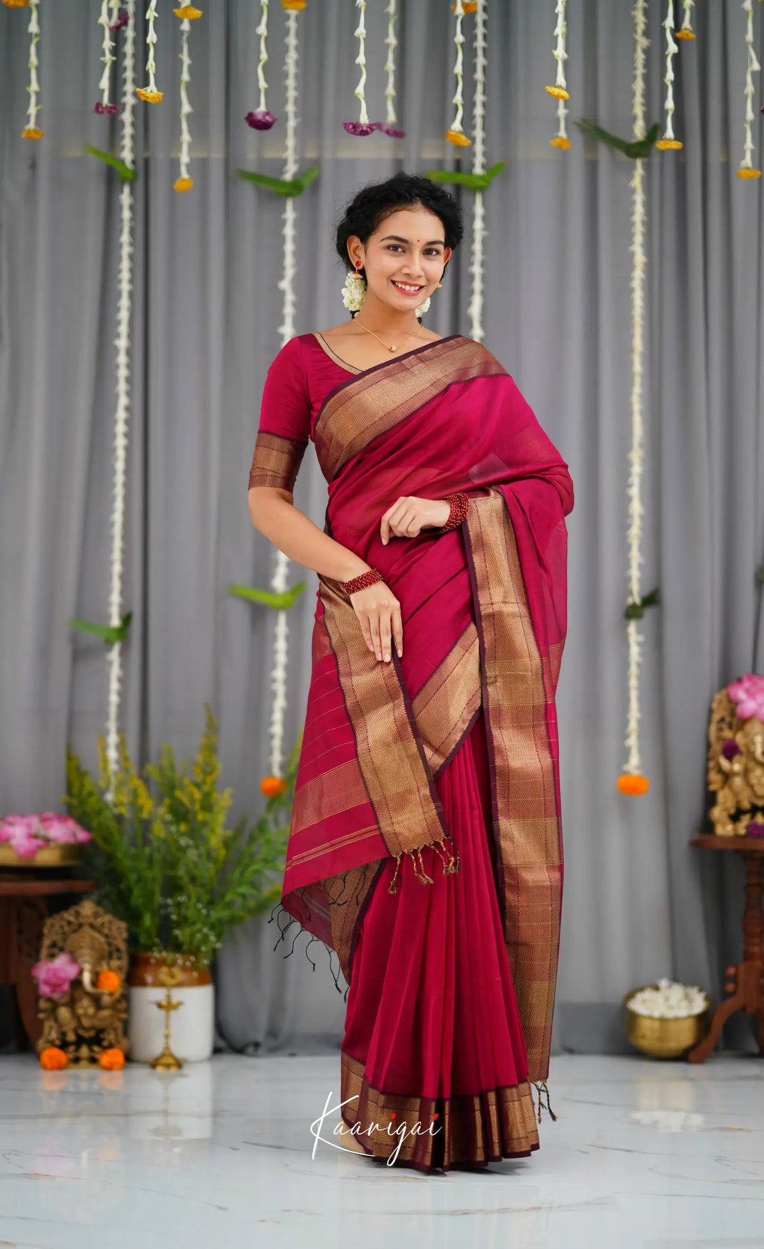 Maanvi Maheswari Silk Cotton Saree - Dark Pink Sarees