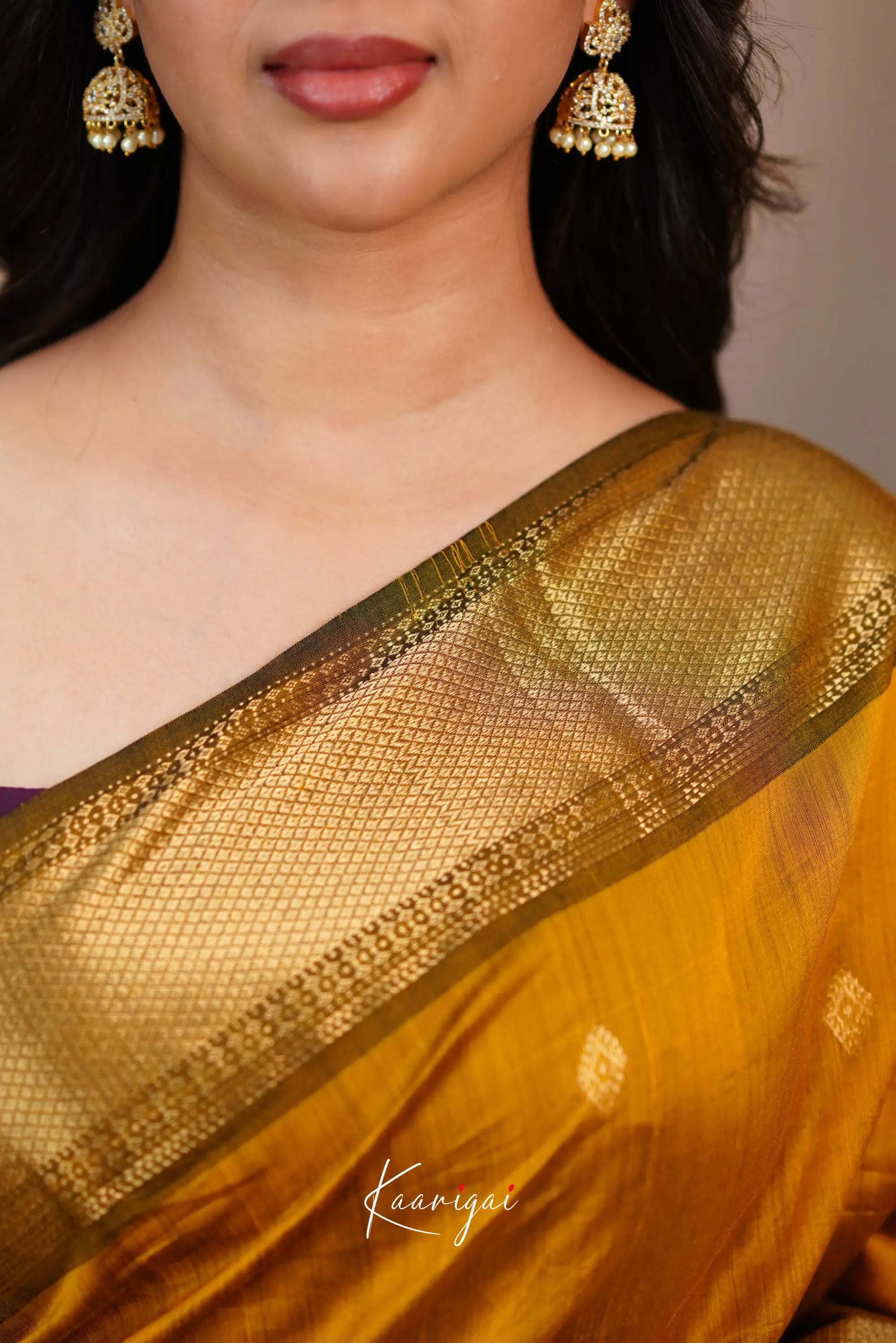 Maanvi Maheswari Silk Cotton Saree - Mustard And Brownish Maroon Sarees