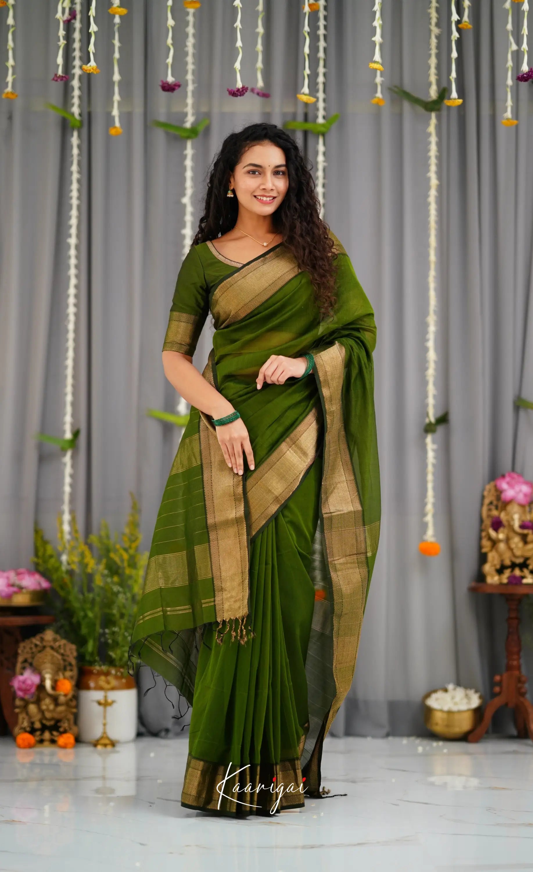 Maanvi Maheswari Silk Cotton Saree Olive Green