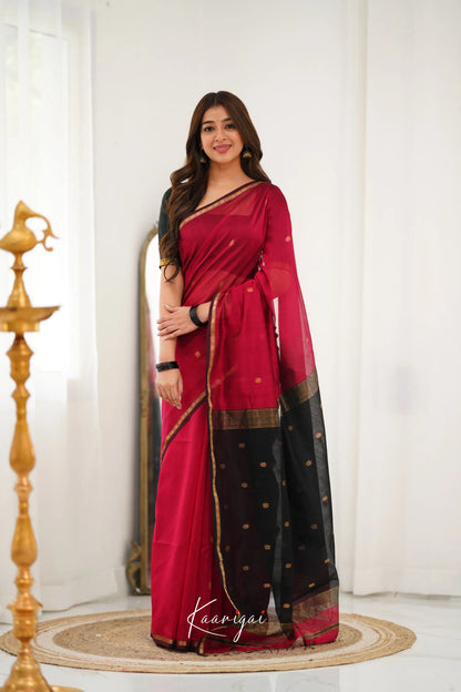 Maanvi Maheswari Silk Cotton Saree - Pink And Black Sarees