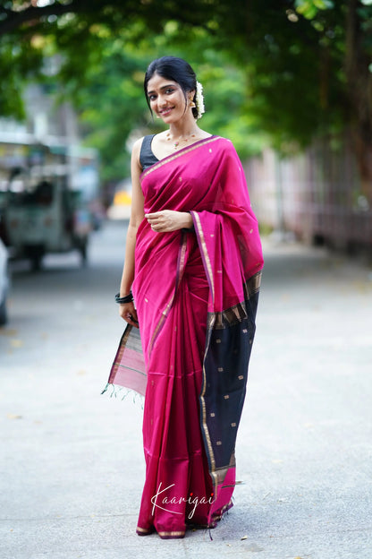 Maanvi Maheswari Silk Cotton Saree - Pink And Black Sarees