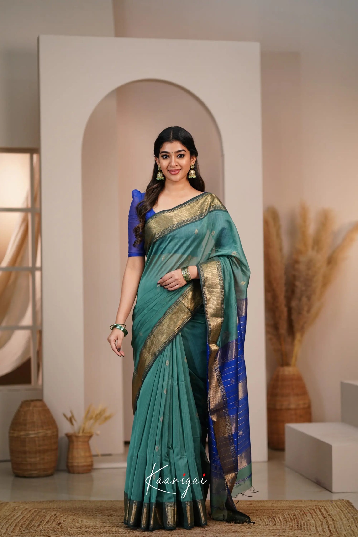 Maanvi Maheswari Silk Cotton Saree - Teal Blue And Royal Sarees