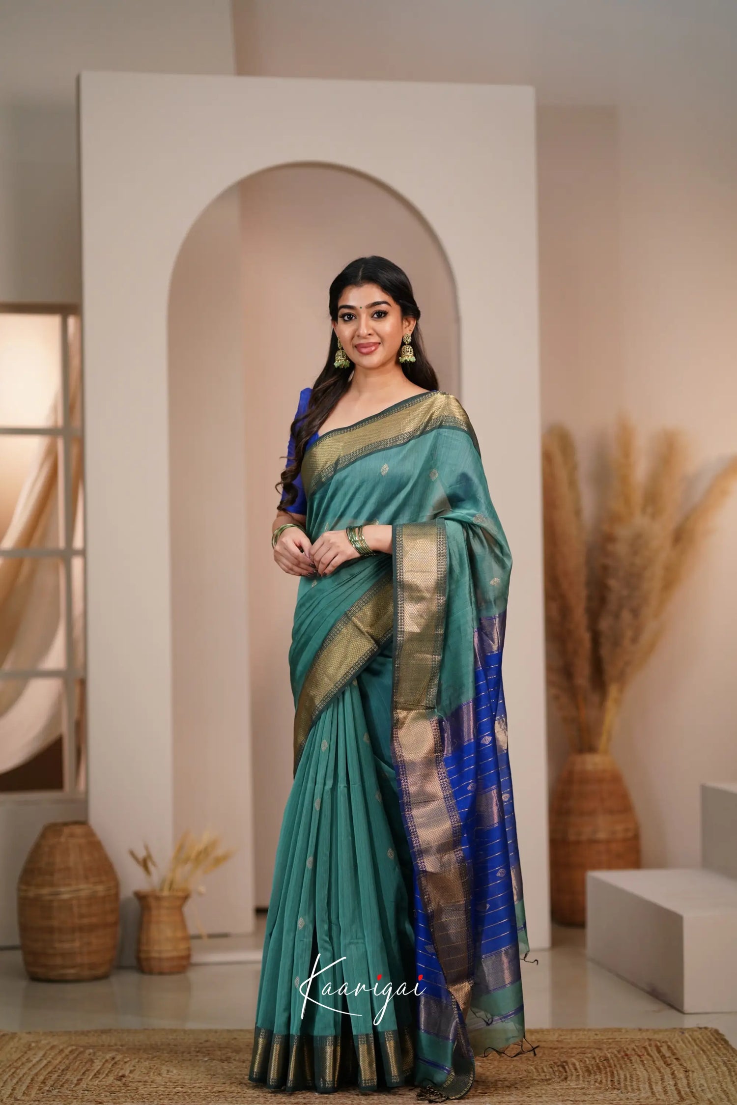 Maanvi Maheswari Silk Cotton Saree - Teal Blue And Royal Sarees