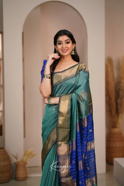 Maanvi Maheswari Silk Cotton Saree - Teal Blue And Royal Sarees