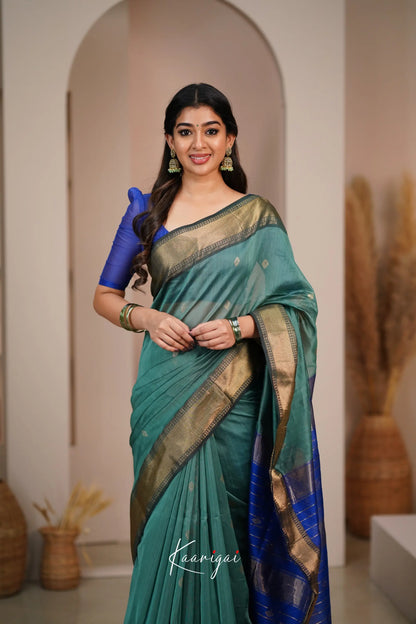 Maanvi Maheswari Silk Cotton Saree - Teal Blue And Royal Sarees