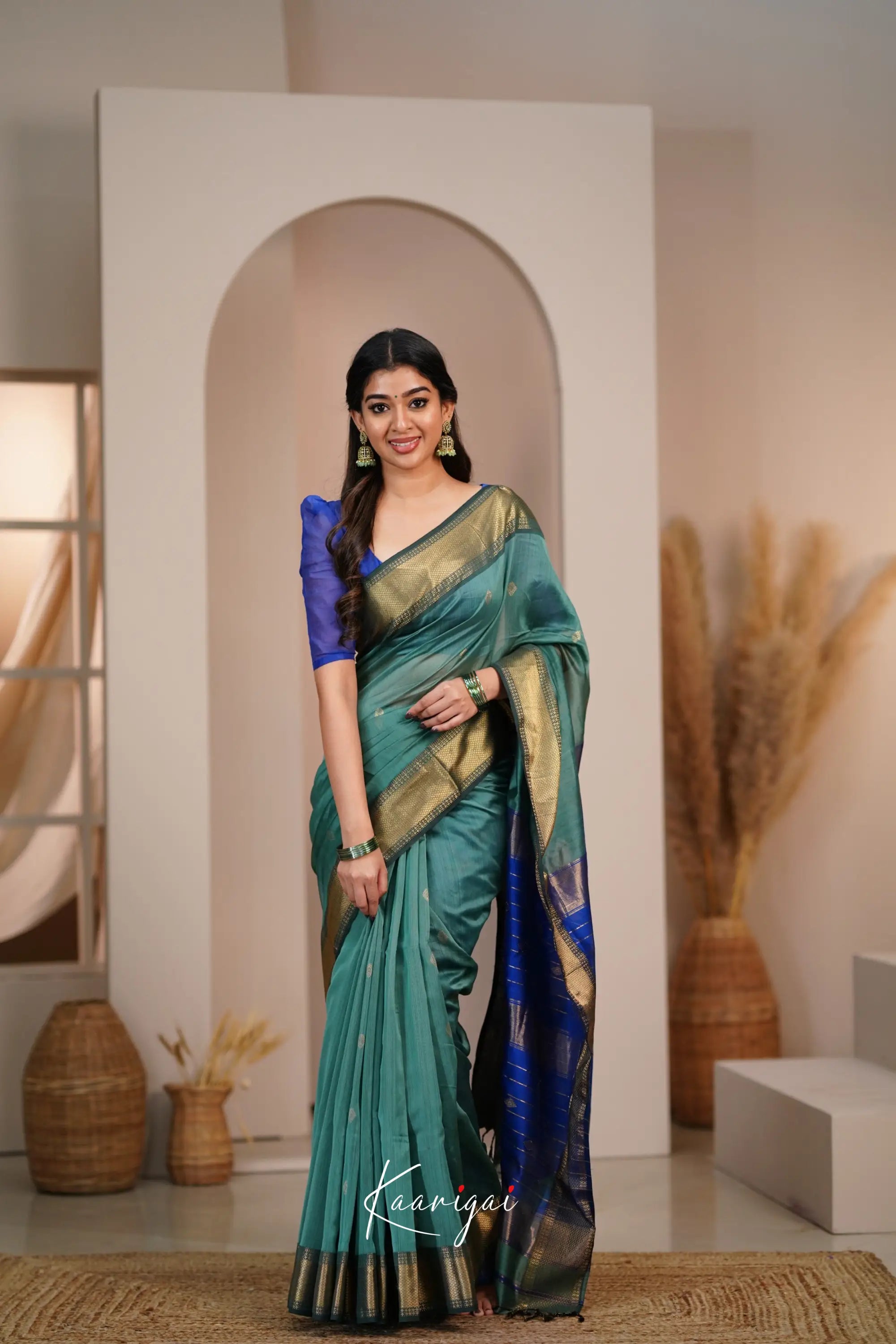 Maanvi Maheswari Silk Cotton Saree - Teal Blue And Royal Sarees