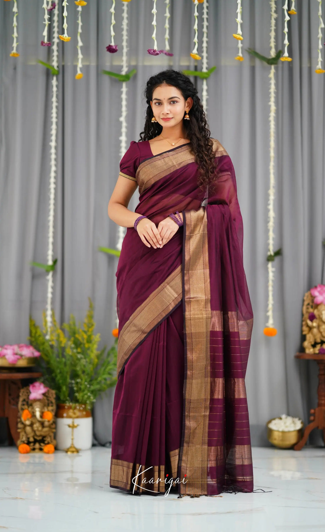 Maanvi Maheswari Silk Cotton Saree - Wine Sarees