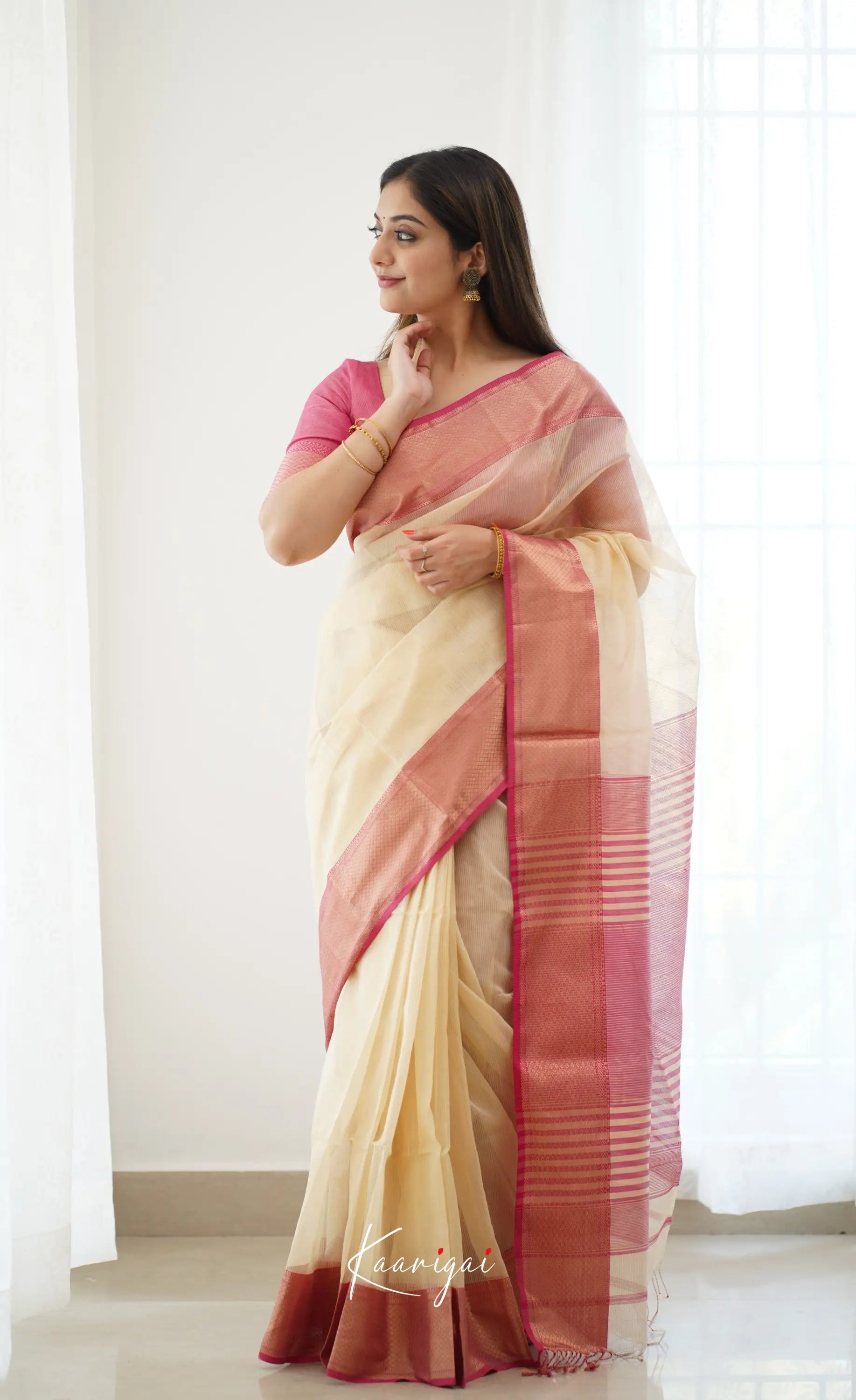 Maanvi- Pale Yellow Maheswari Silk Cotton Halfsaree Sarees