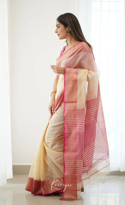 Maanvi- Pale Yellow Maheswari Silk Cotton Halfsaree Sarees