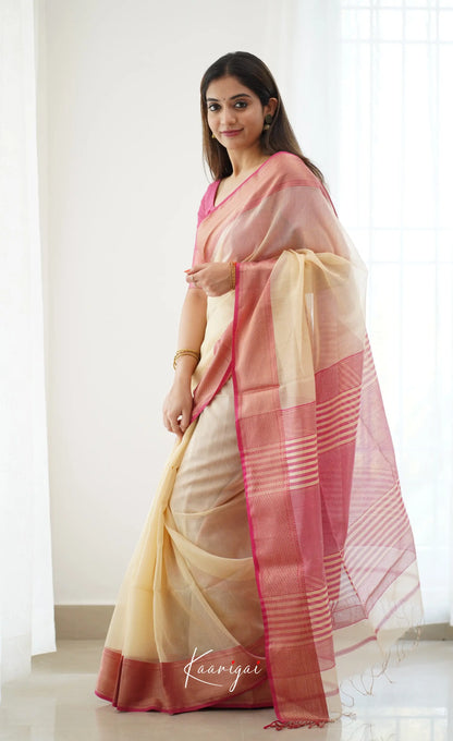 Maanvi- Pale Yellow Maheswari Silk Cotton Halfsaree Sarees