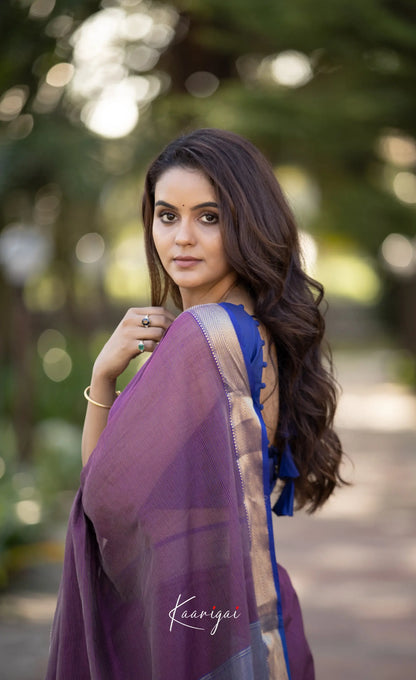 Maanvi - Shade Of Dark Purple And Blue Tone Maheshwari Silk Cotton Saree Sarees