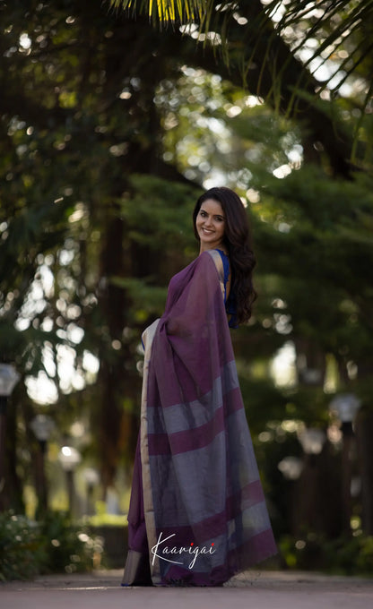 Maanvi - Shade Of Dark Purple And Blue Tone Maheshwari Silk Cotton Saree Sarees