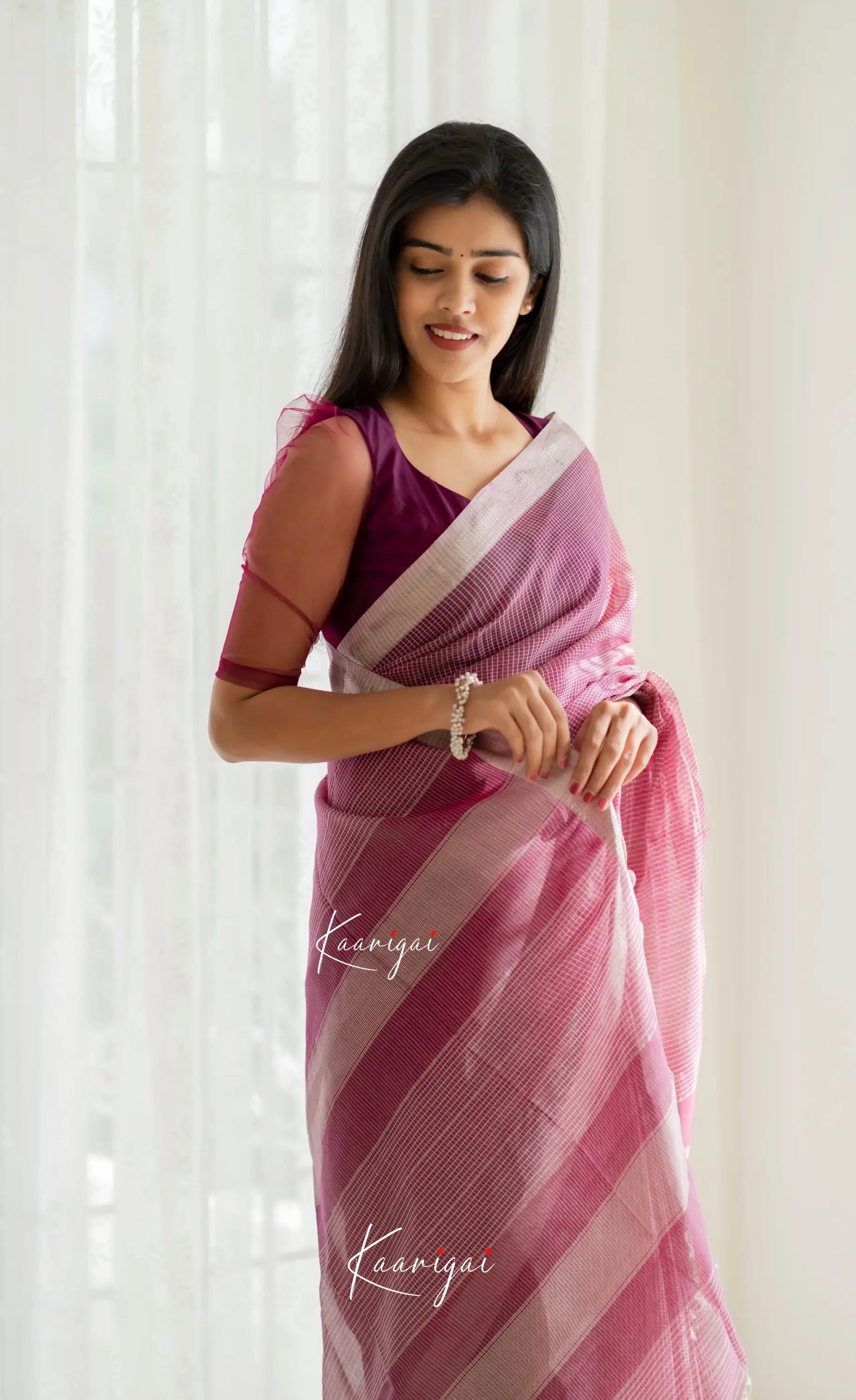 Aadrika - Wine Coloured Pure Maheswari Silk Cotton Saree Sarees