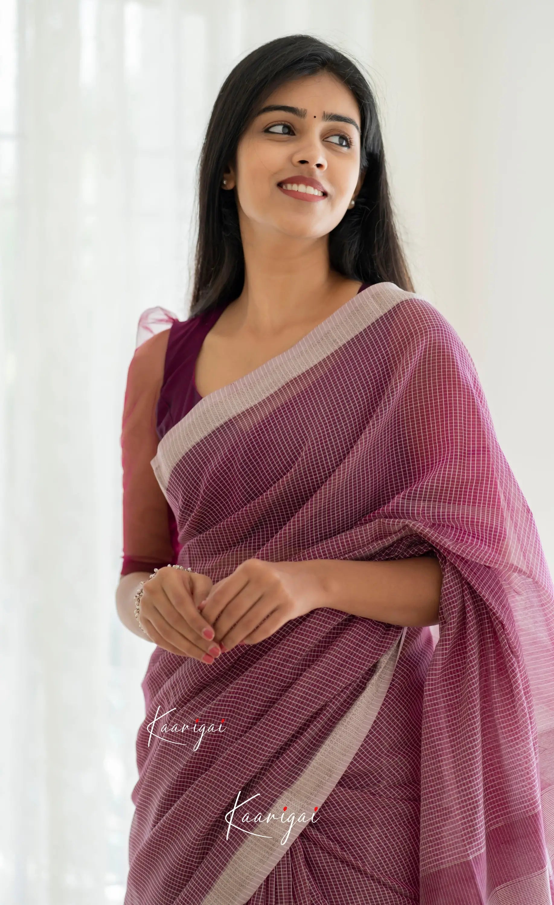 Aadrika - Wine Coloured Pure Maheswari Silk Cotton Saree Sarees