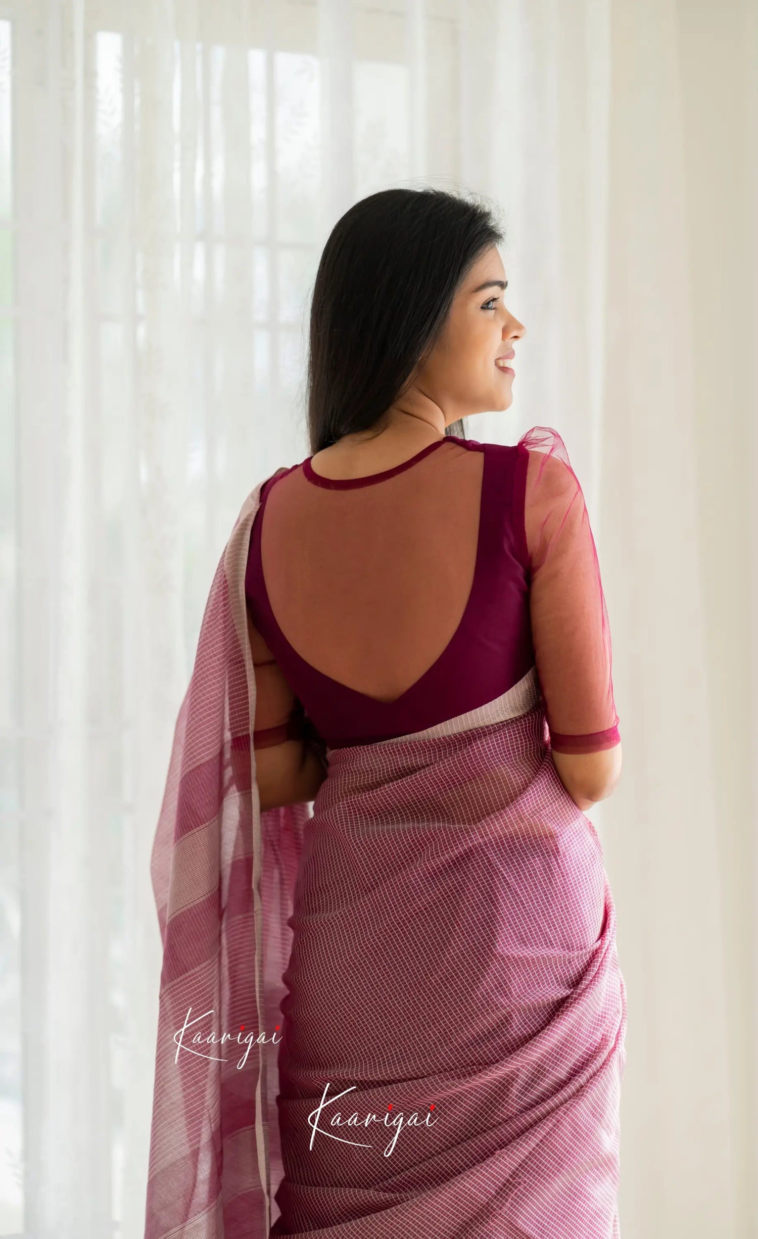 Aadrika - Wine Coloured Pure Maheswari Silk Cotton Saree Sarees