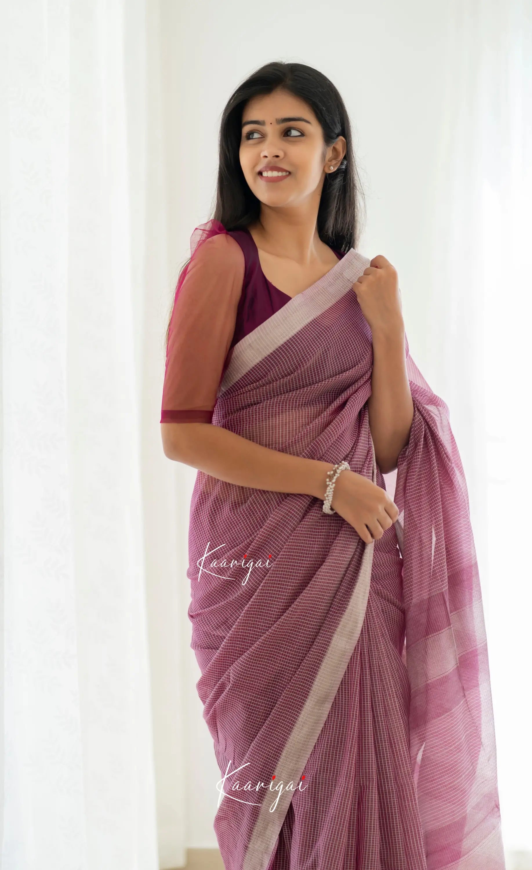 Aadrika - Wine Coloured Pure Maheswari Silk Cotton Saree Sarees