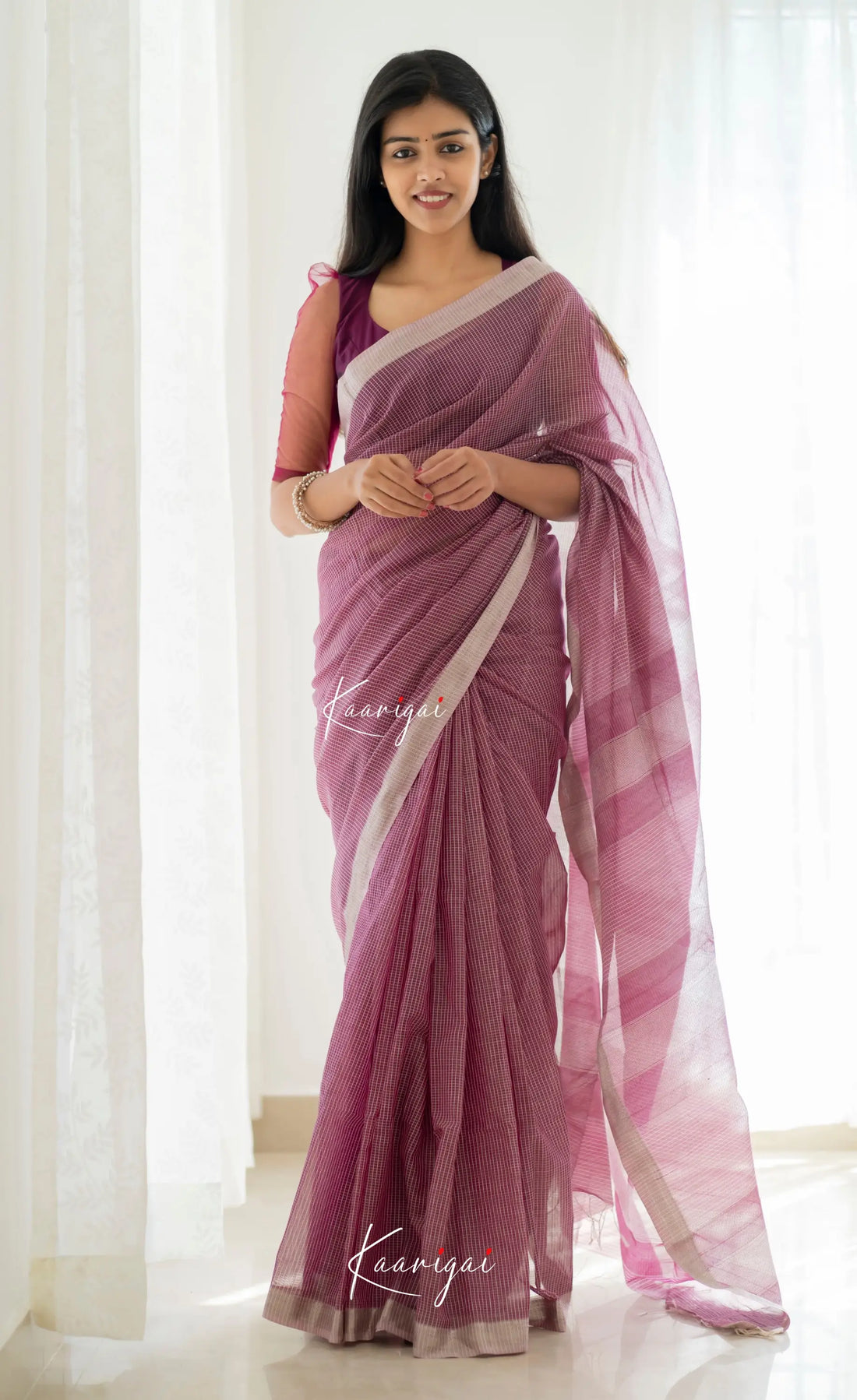 Aadrika - Wine Coloured Pure Maheswari Silk Cotton Saree Sarees