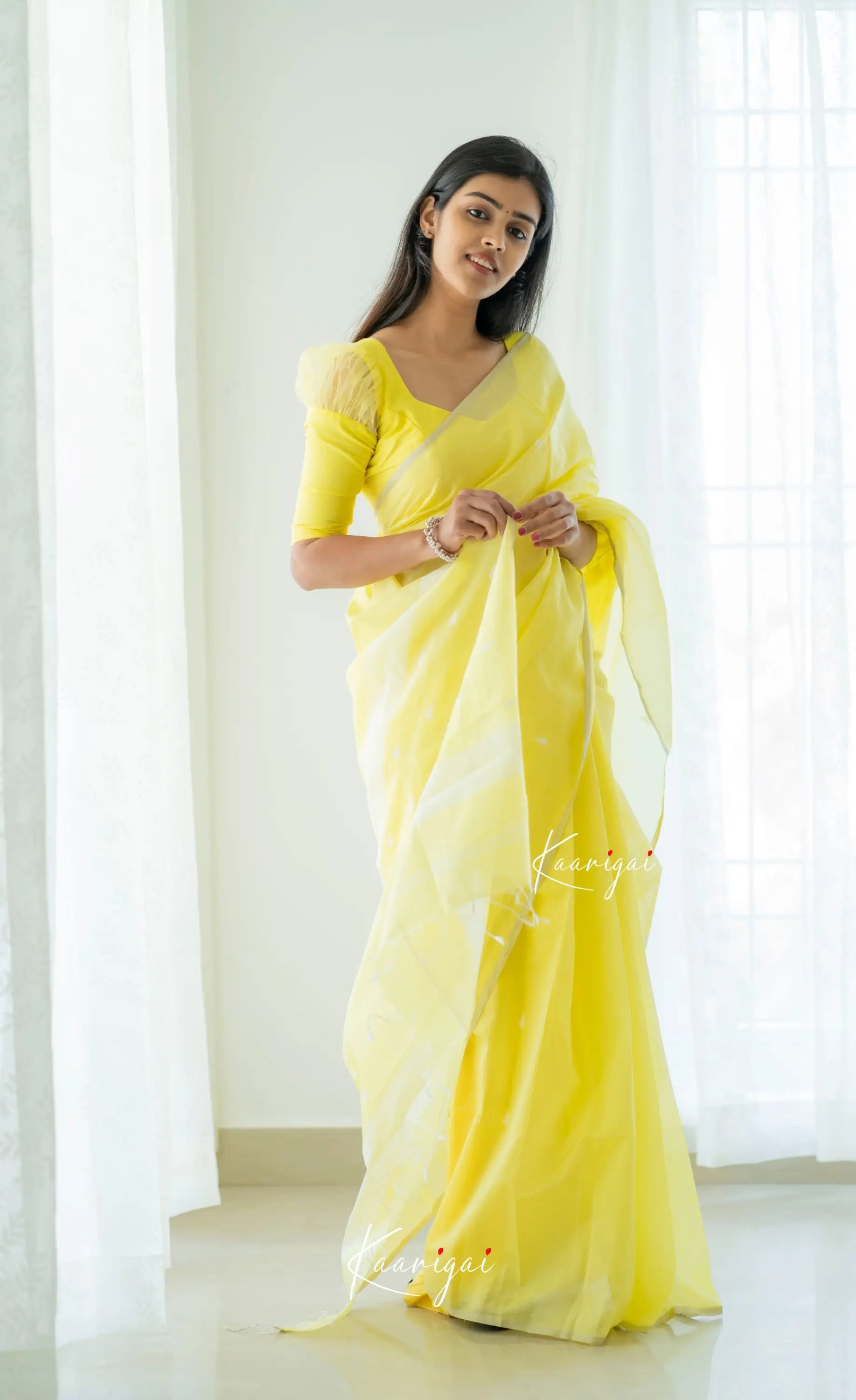 Aadrika - Yellow Pure Maheswari Silk Cotton Saree Sarees