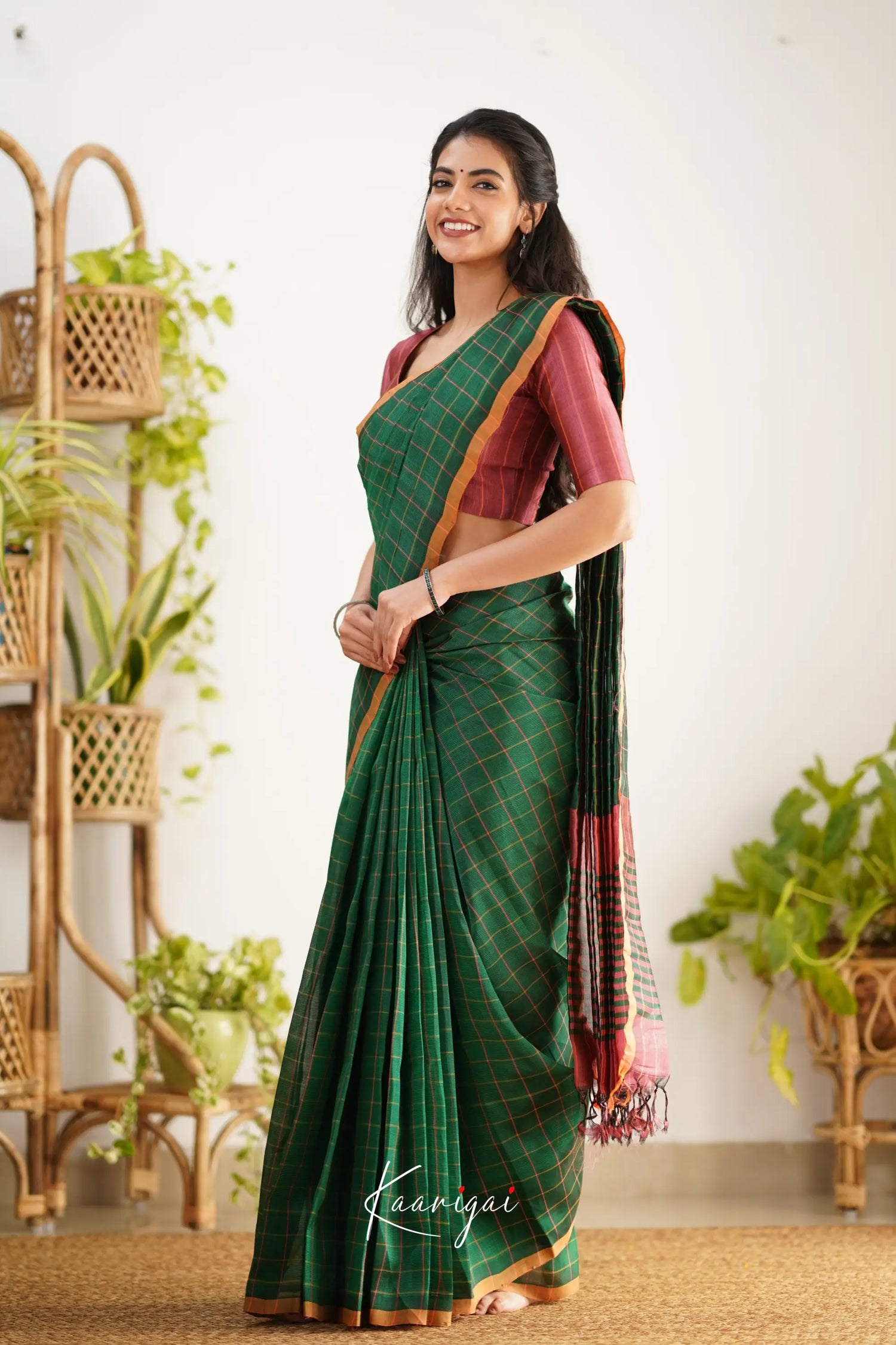 Madura Mangalagiri Saree - Bottle Green And Mauve Pink Sarees