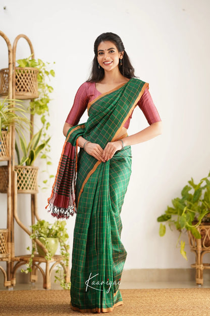 Madura Mangalagiri Saree - Bottle Green And Mauve Pink Sarees