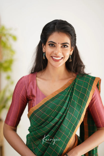 Madura Mangalagiri Saree - Bottle Green And Mauve Pink Sarees