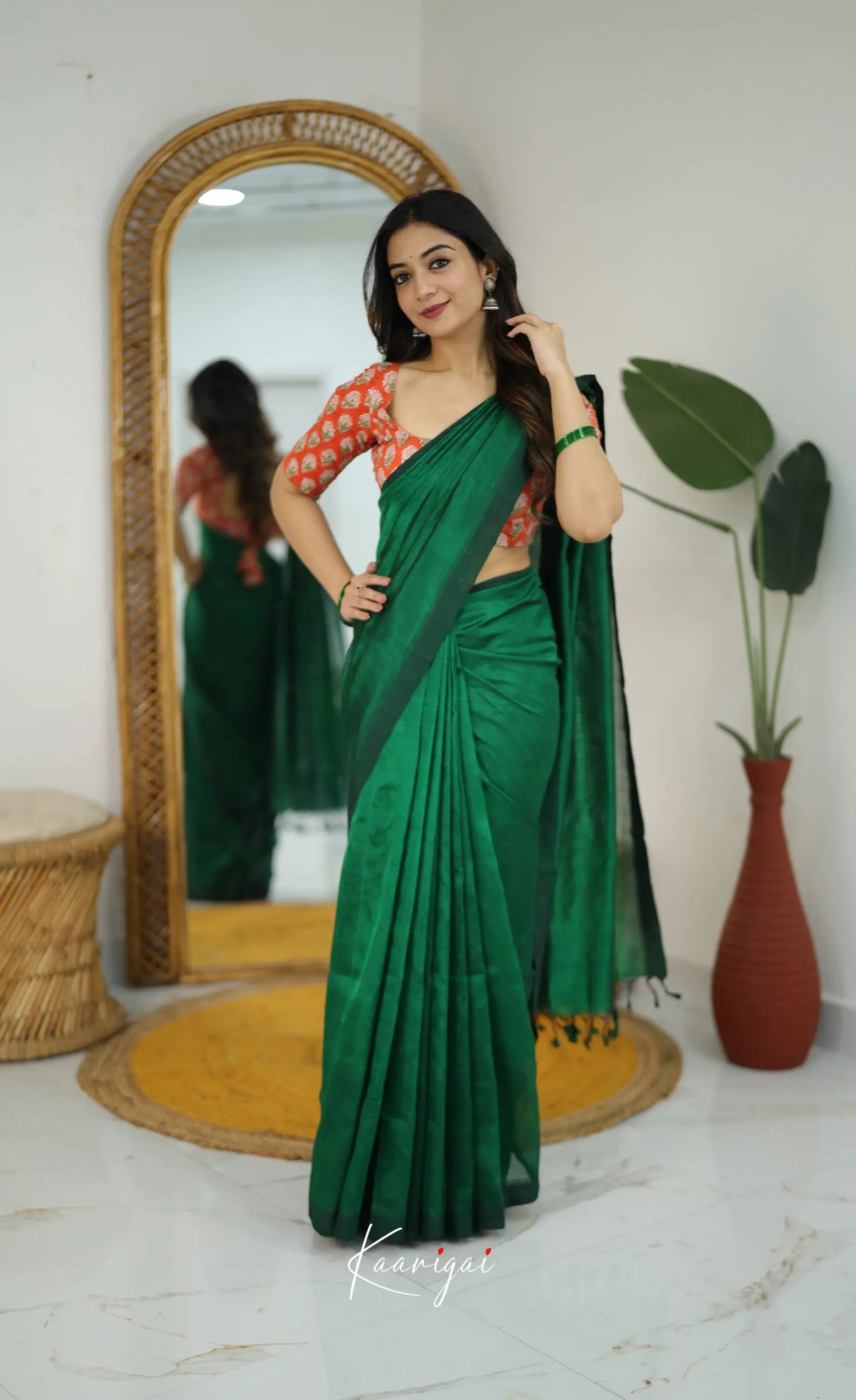 Madura Mangalagiri Saree - Bottle Green - Sarees