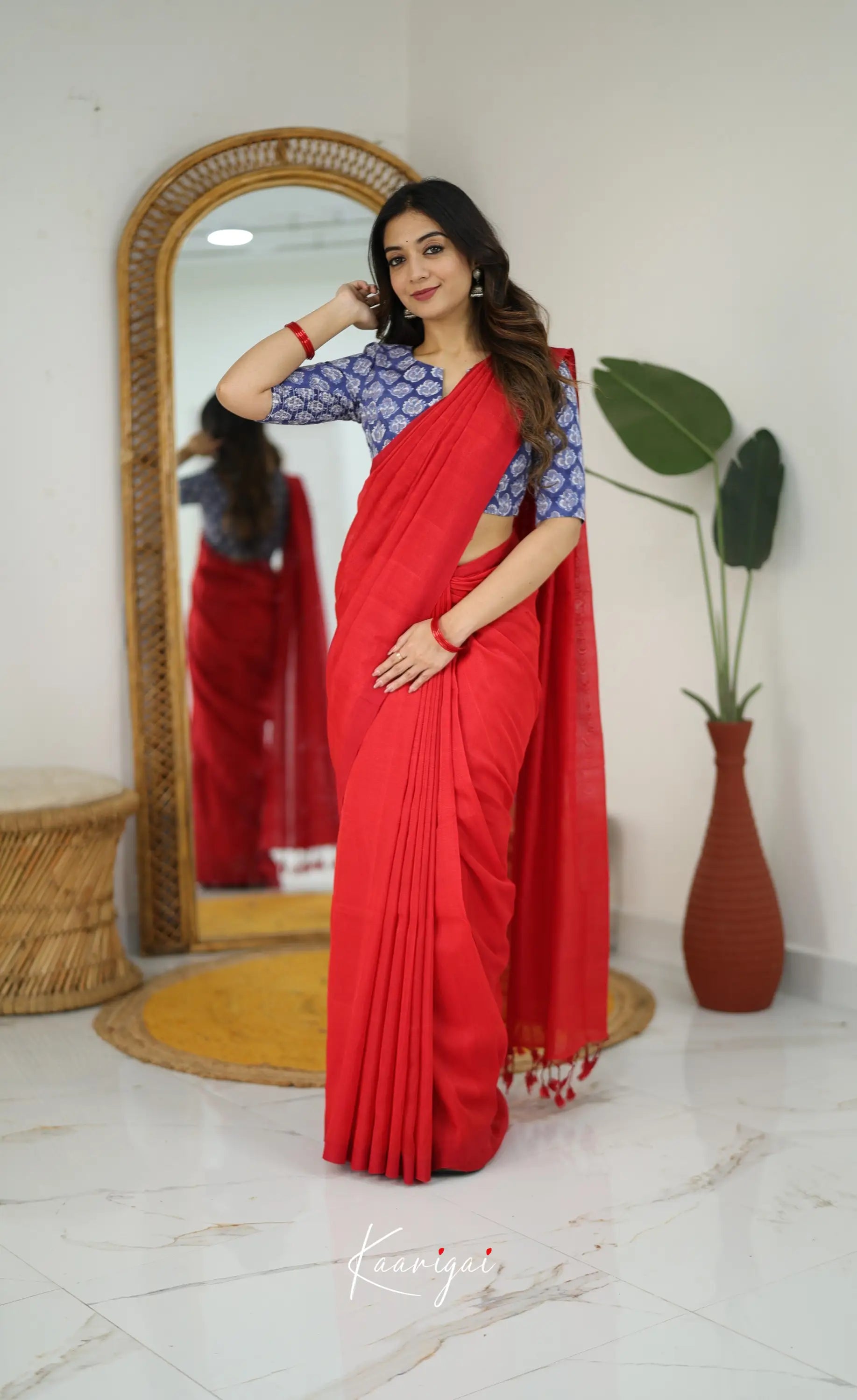 Madura Mangalagiri Saree - Bright Red - Sarees