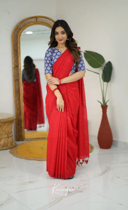 Madura Mangalagiri Saree - Bright Red - Sarees