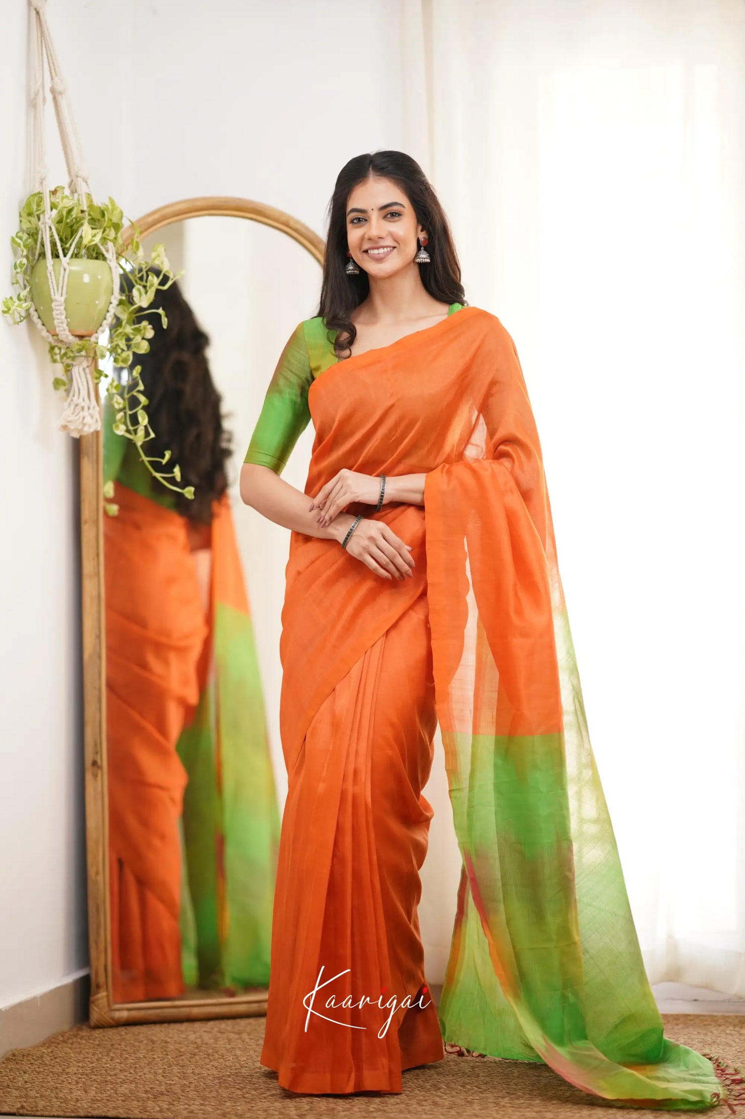 Madura Mangalagiri Saree - Orange And Green Sarees