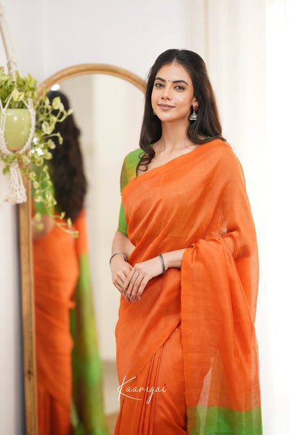 Madura Mangalagiri Saree - Orange And Green Sarees